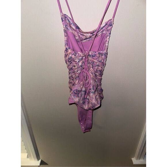 NWOT Intimately Free People Purple Floral Butterfly Milkshake Mesh Lace Up Back - Picture 4 of 6